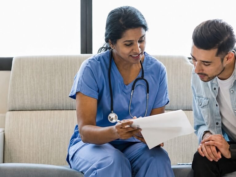 Private Healthcare Consultation London with healthcare professional discussing blood testing